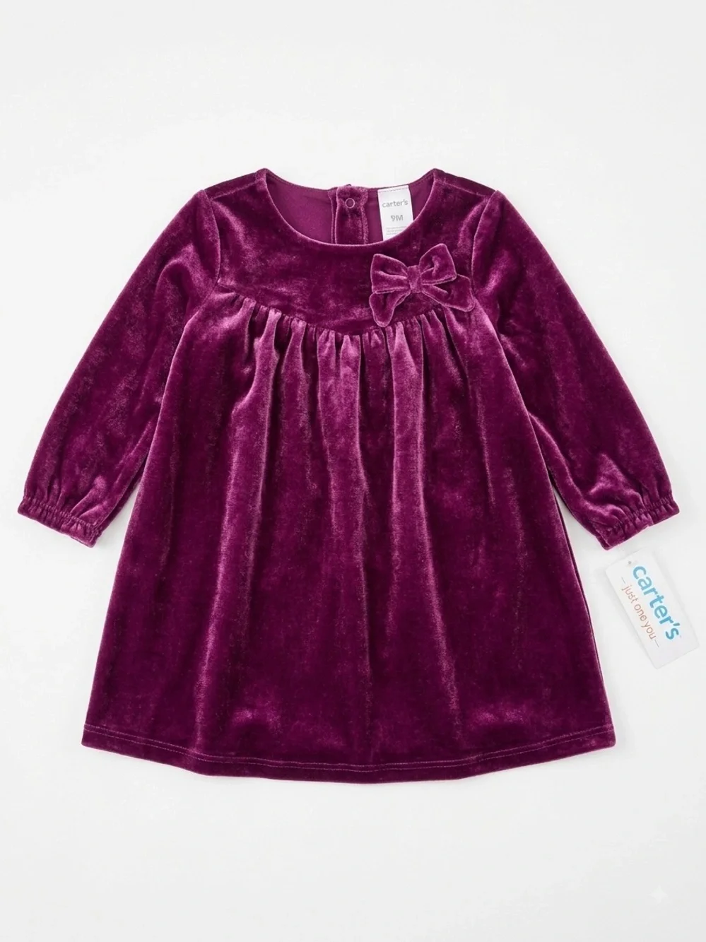 Carter's Plush Velvet Long-Sleeve Dress- Plum Purple